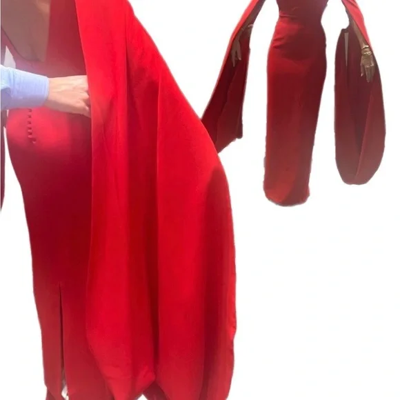 Elegant Red Cape Sleeve Wedding Dress - Picture 6 of 7